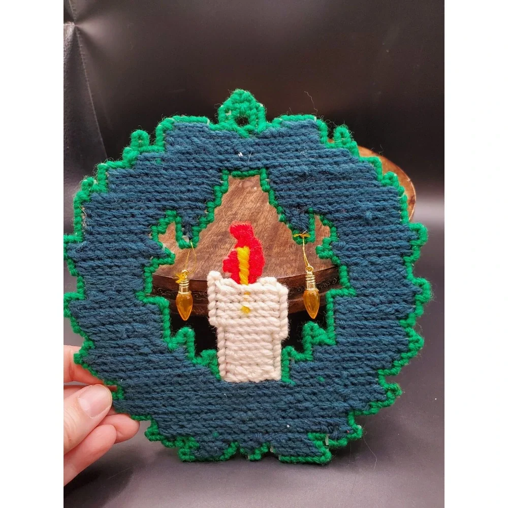 Vintage Christmas Handcrafted Plastic Canvas Wreath
